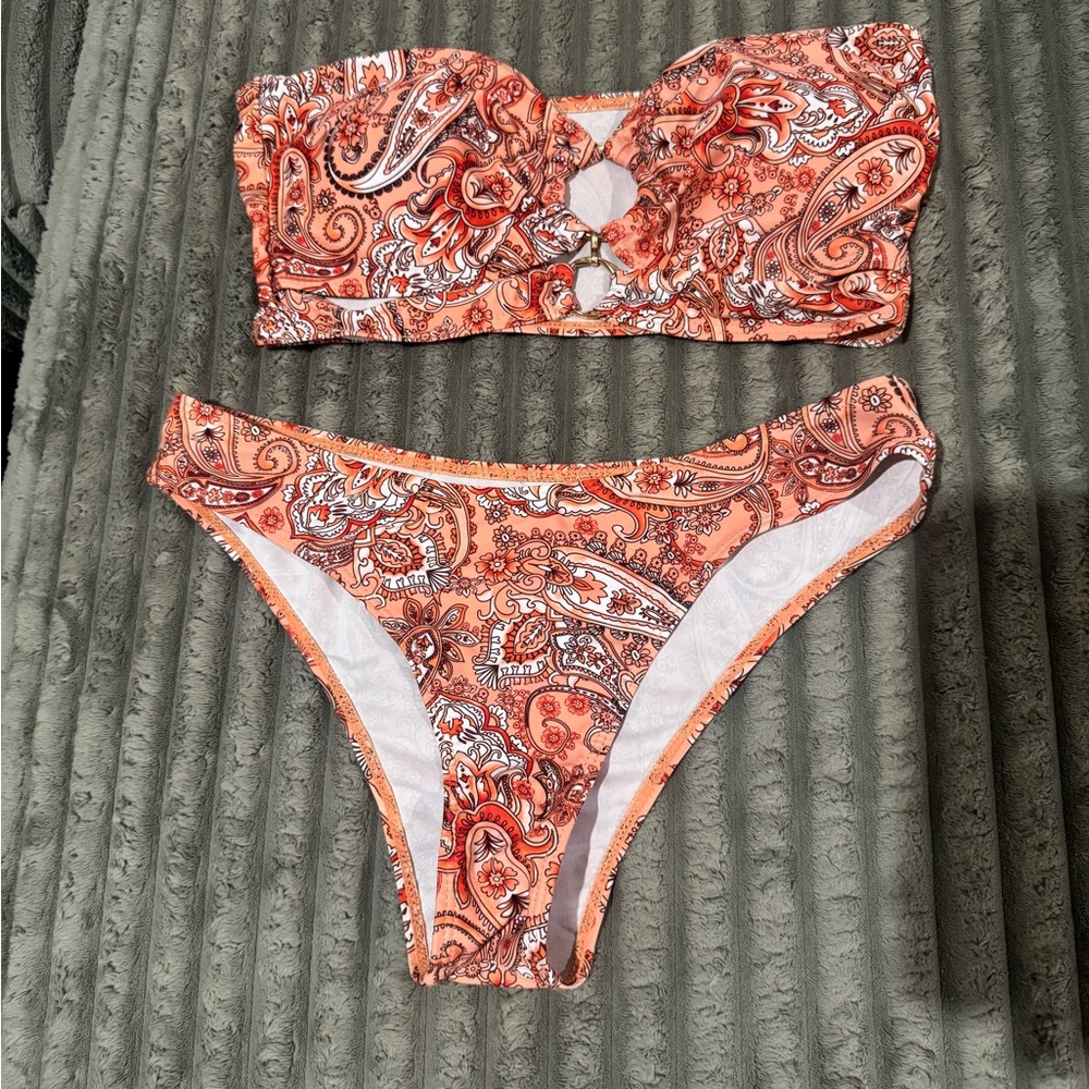 Paisley Print Strapless Bikini